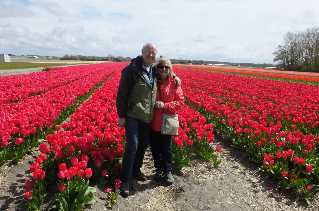 Dianne and Doug enjoying the tulips in Holland.